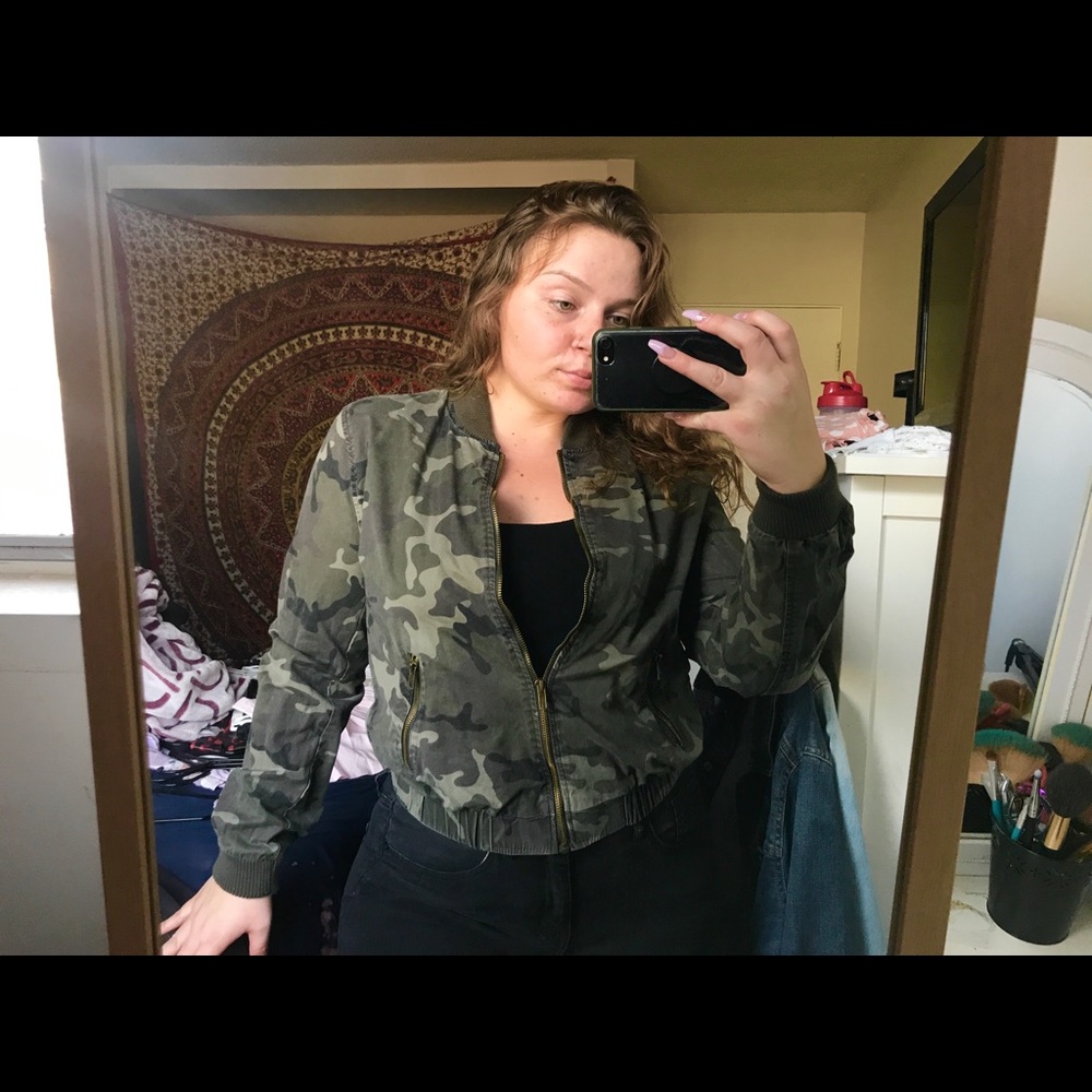 Camo, light bomber jacket